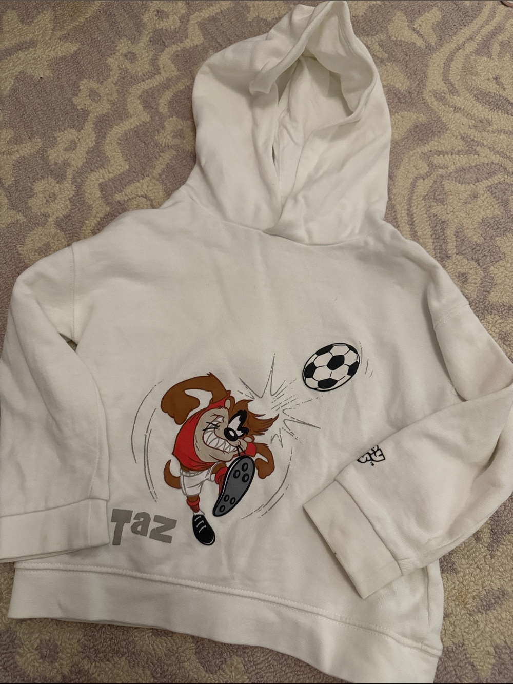Mango White Kids Hoodie with Taz Soccer Graphic